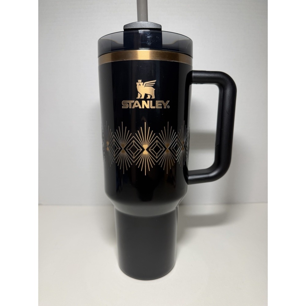 Stanley 40oz Quencher H2.0 Tumbler Black Gold Art Deco FlowState Handle Lid NIB